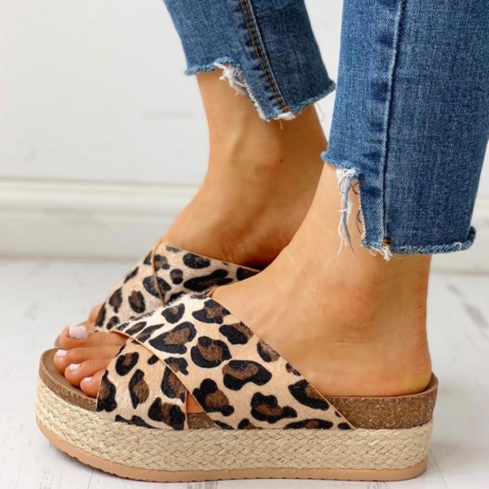 NEW Leopard Espadrille Platform Wedges